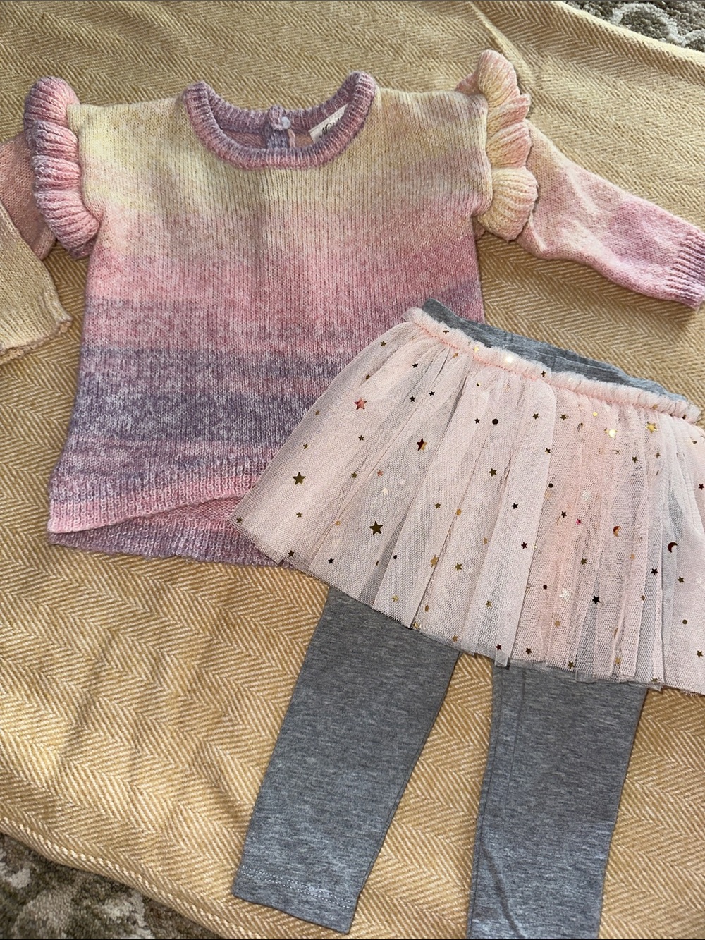 Miniclasix Ombre Ruffle Sleeve Sweater & Tulle Skirt Legging Set 6m